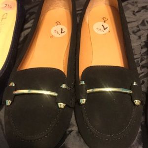 Black Flats with Gold Buckle.